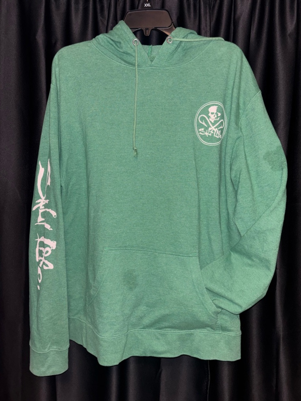 Salt Life Green Hooded Sweatshirt with White Skull & Sleeve Print